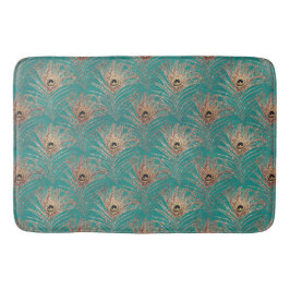 Pfauenfedermuster Glitzer aquamarin goldgelb Badematte