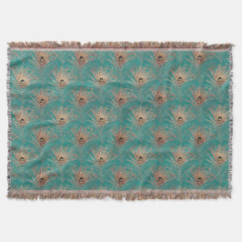 Pfauenfedermuster Glitzer aquamarin goldgelb Decke