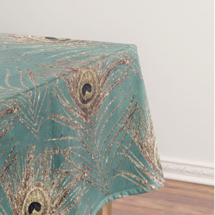 Pfauenfedermuster Glitzer aquamarin goldgelb Tischdecke