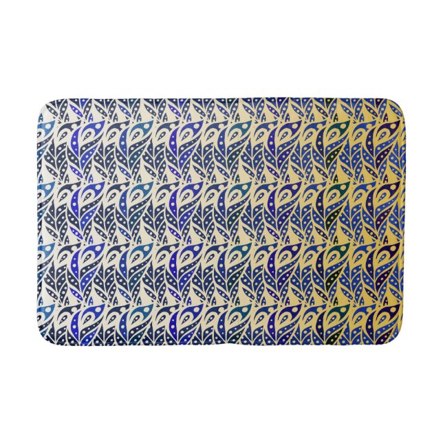 Pfauenfedermuster in Blau und Gold Badematte (Vorderseite)