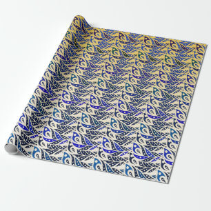 Pfauenfedermuster in Blau und Gold Geschenkpapier