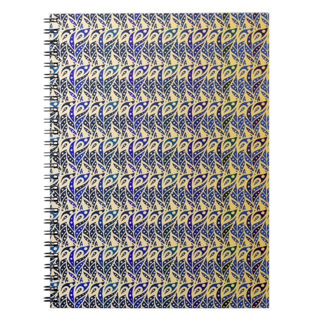 Pfauenfedermuster in Blau und Gold Notizblock (Vorderseite)