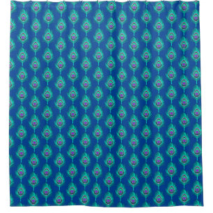 PfauenFedern, Aqua on Deep Cobalt Blue Duschvorhang