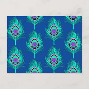 PfauenFedern, Aqua on Deep Cobalt Blue Postkarte