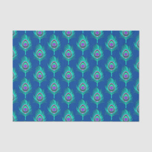 PfauenFedern, Aqua on Deep Cobalt Blue Seidenpapier