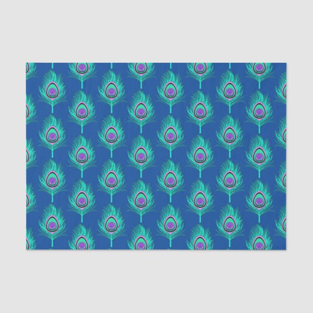 PfauenFedern, Aqua on Deep Cobalt Blue Seidenpapier (Vorderseite)