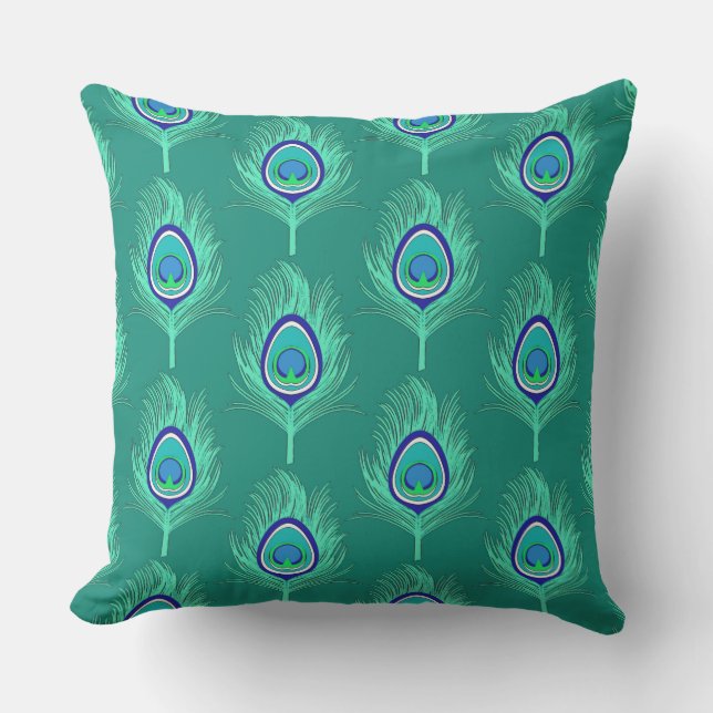 Pfauenfedern, Aqua on Turquoise / Peacock Kissen (Vorderseite)