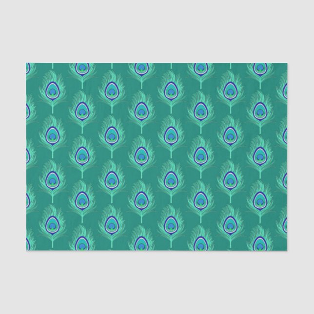 Pfauenfedern, Aqua on Turquoise / Peacock Seidenpapier (Vorderseite)