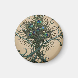 Pfauenfedern Art Nouveau Verzierte Türkis Rahmen Magnet