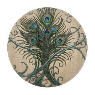 Pfauenfedern Art Nouveau Verzierte Türkis Rahmen Schneidebrett