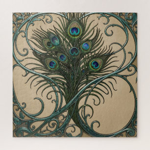 Pfauenfedern Art Nouveau Verzierte Türkisrahmen