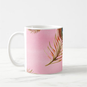 Pfauenfedern aus Gold, wasserfarbenes nahtloses Mu Kaffeetasse