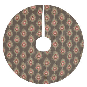 PfauenFedern, Beige auf dunklem Schokoladenbraun Polyester Weihnachtsbaumdecke