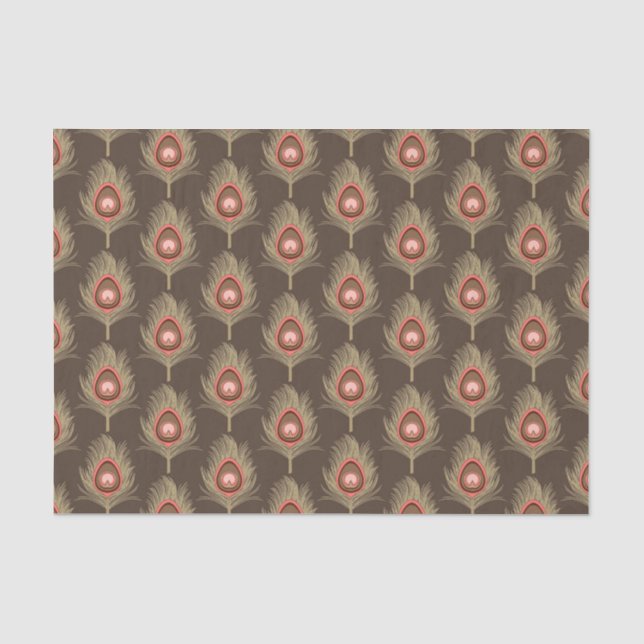 PfauenFedern, Beige auf dunklem Schokoladenbraun Seidenpapier (Vorderseite)