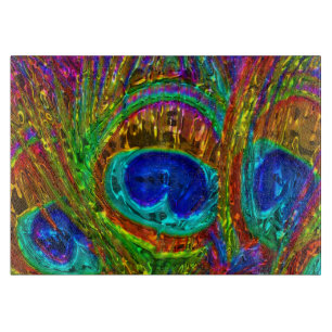 Pfauenfedern dekorative Glasschneideplatine Schneidebrett