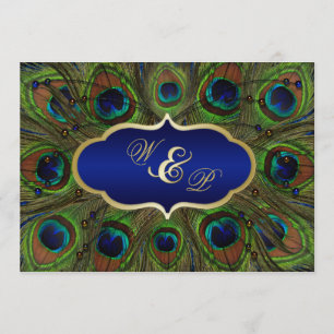 PfauenFedern, Einladung von Perlen Hochzeit - Blau