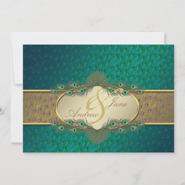 Pfauenfedern elegante Hochzeitseinladungen Einladung (Vorderseite)