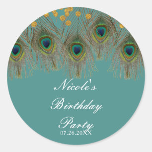 Pfauenfedern & Goldpunkte PARTYFAVOR in JEDER FARB Runder Aufkleber