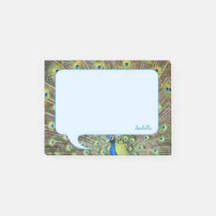 Pfauenfedern & Kalligraphie auf hellblauen Post-it Klebezettel