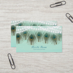 Pfauenfedern & Lichterketten Rustikale Eleganz Visitenkarte