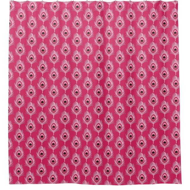 PfauenFedern, Pastellrosa auf Fuchsienrosa Duschvorhang (Vorderseite)