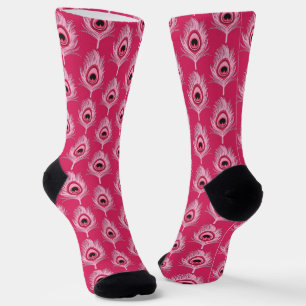 PfauenFedern, Pastellrosa auf Fuchsienrosa Socken