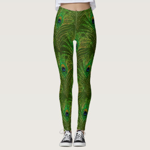 Pfauenfedern Pfauen Grün Gold Glitter Leggings