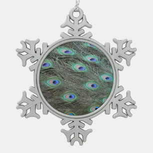 Pfauenfedern Schneeflocken Zinn-Ornament