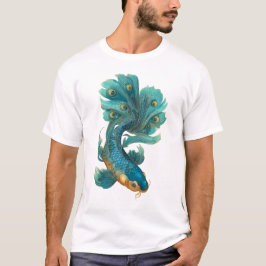 Pfauenfin koi in Türkis und Gold T-Shirt
