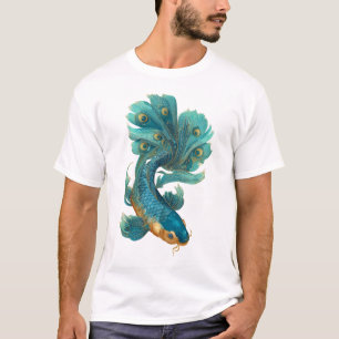 Pfauenfin koi in Türkis und Gold T-Shirt