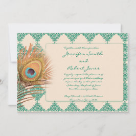 Pfauenfresser auf Aquamariner Hochzeit Einladung