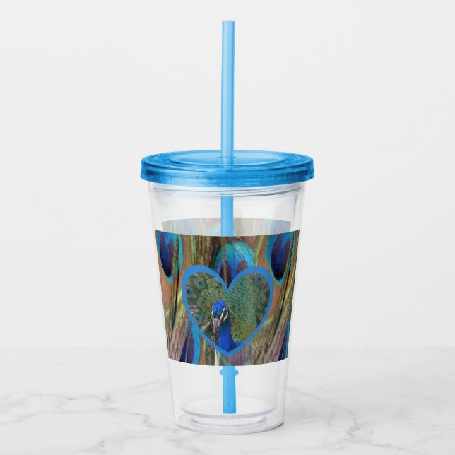Pfauengesicht im Herz Akryllischer Tumbler Acryltrinkbecher (Vorderseite)
