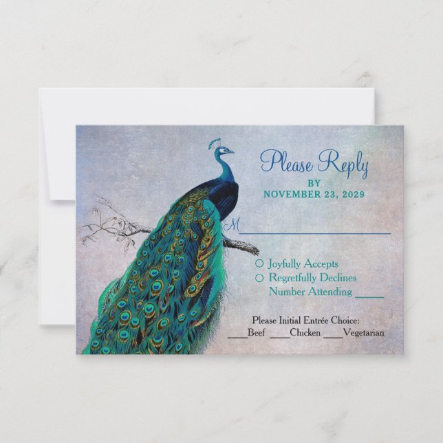 Pfauenhaube-UAWG mit Hochzeitskarte mit den Mahlze RSVP Karte (Vorderseite)
