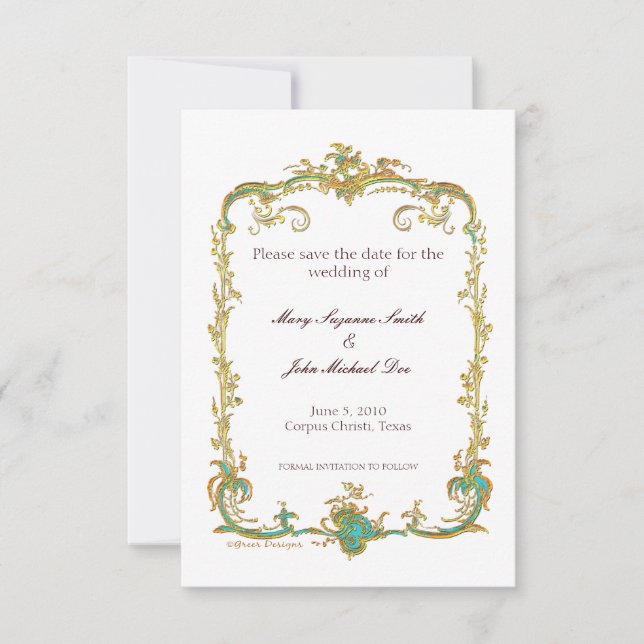 Pfauenhochzeit speichert das Datum der Einladung (Vorderseite)