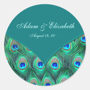 Pfauenhochzeitsetikett in Teal Runder Aufkleber