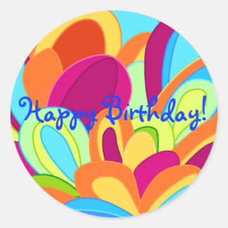 Pfauenkleber - Happy Birthday Runder Aufkleber