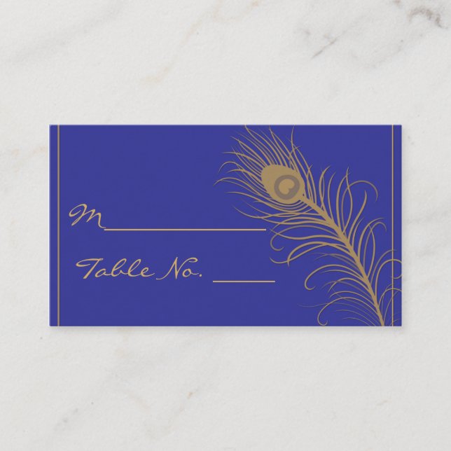 Pfauenkostüm in der Platzkarte Gold und Navy Blue (Vorderseite)