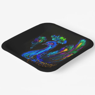 Pfauenmalerei Pappteller