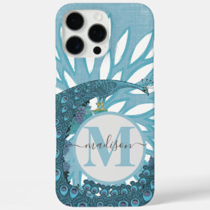 Pfauenmonogramm Moderne Blume Aquamarin iPhone 16 Pro Max Hülle