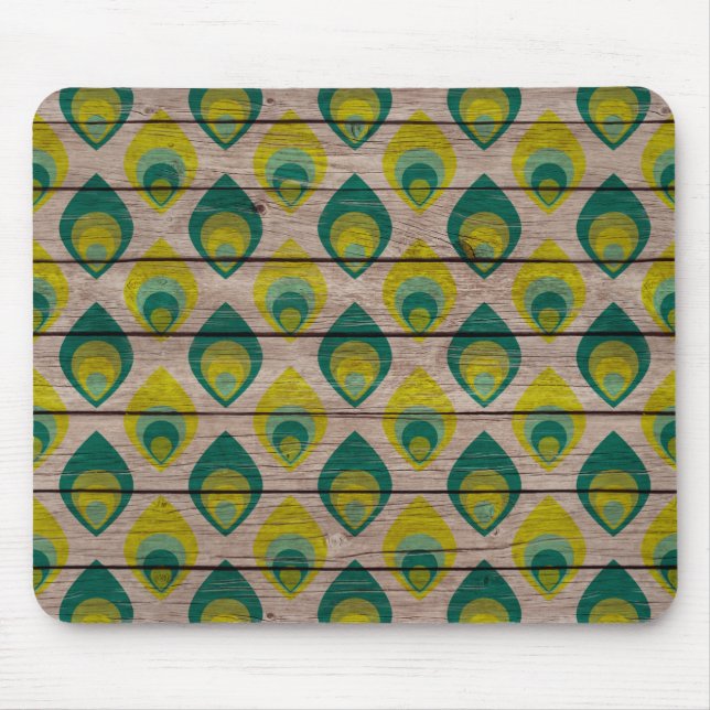 Pfauenmuster auf Holzmousepad Mousepad (Vorne)