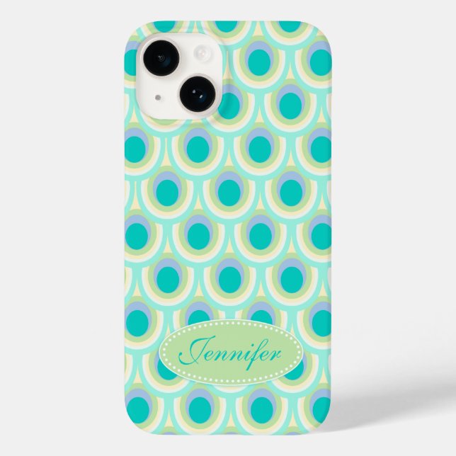 Pfauenmuster Minze Aqua Green Name Case-Mate iPhone Hülle (Rückseite)