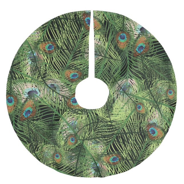 Pfauenmuster Polyester Weihnachtsbaumdecke (Vorderseite)