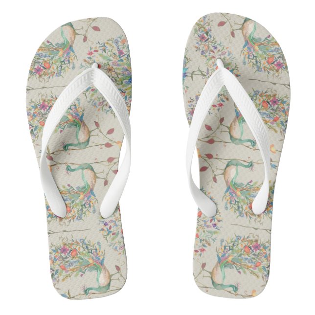 Pfauenmuster, schönes tropisches Flora Flip Flops (Fußbett)