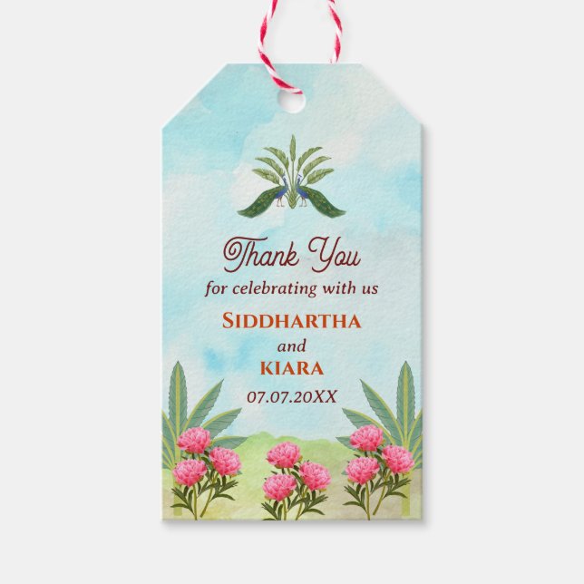 Pfauenpfeifen indische Hochzeit danke Ihnen Gesche Geschenkanhänger (Vorderseite)