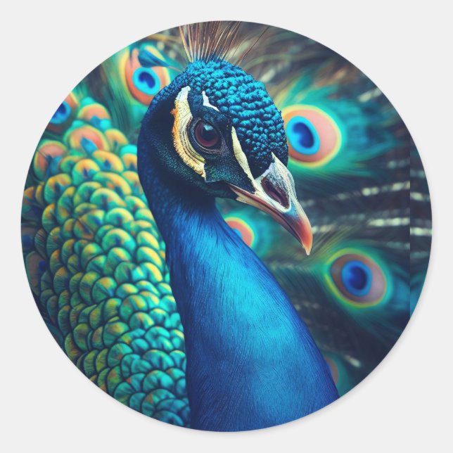 Pfauenprofil Runder Aufkleber (Vorderseite)