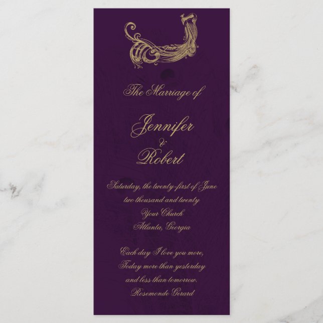 Pfauenregency im Lila Hochzeitsprogramm Programm (Vorderseite)