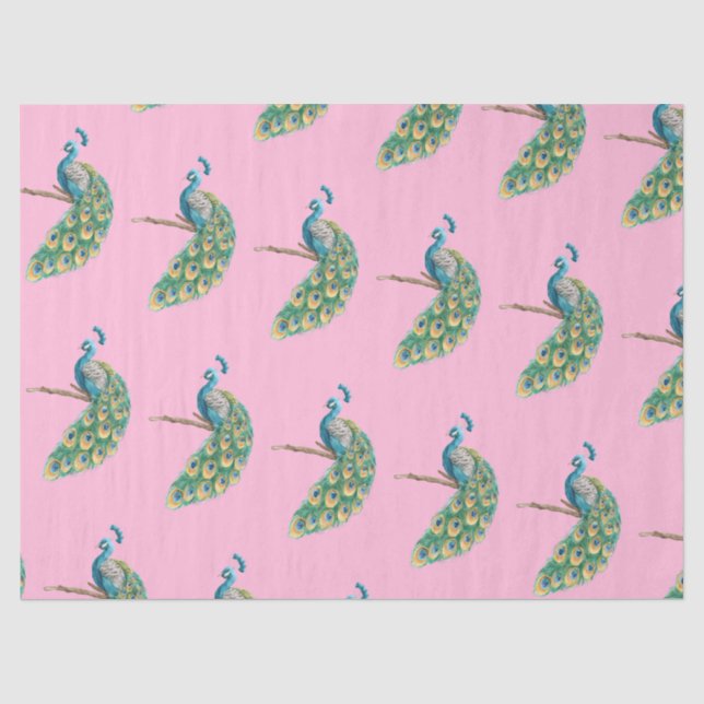 Pfauenreihe Design 3 rosafarbenes Tissue Seidenpapier (Vorderseite)