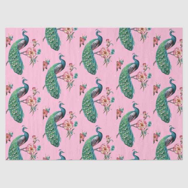 Pfauenreihen Design 4 PinkTissue Paper Seidenpapier (Vorderseite)