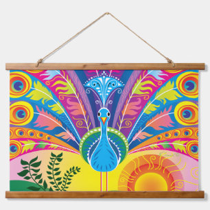 Pfauenschwanz-Radiance Wandteppich Mit Holzrahmen
