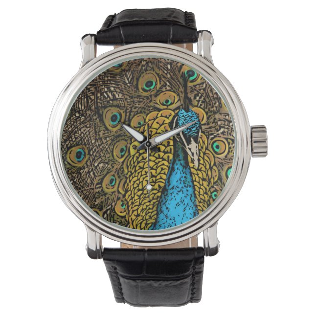 Pfauensplendor-Illustration Armbanduhr (Vorderseite)